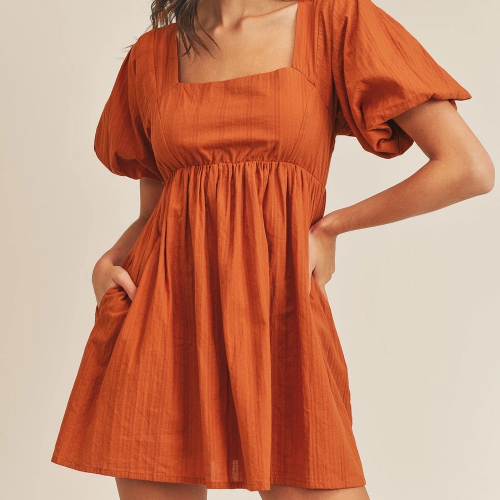 Mable Oakleigh Puff Sleeve Mini Dress Cotton Open Back